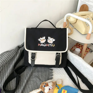 Japanese Harajuku Cow Flip School Bag Large Capacity Shoulder Messenger Bag