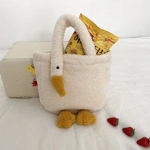 3D Goose Shoulder Bag for Winter Women Plush Tote Sweet Female Crossbody Bag
