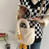 3D Goose Shoulder Bag for Winter Women Plush Tote Sweet Female Crossbody Bag