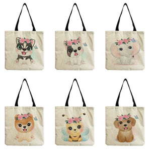 Cartoon Animal Print Tote Bag for Women