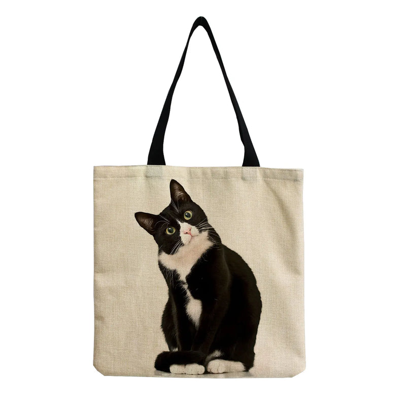 Cartoon Cat Print Handbag Eco Friendly Women Shoulder Bag