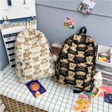 Cute Cartoon Bear Pattern Women Backpacks Soft Canvas School Bag