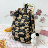 Cute Cartoon Bear Pattern Women Backpacks Soft Canvas School Bag