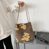 Fluffy Bear Plush Tote Bag Soft Winter Shoulder Handbag