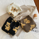 Fluffy Bear Plush Tote Bag Soft Winter Shoulder Handbag