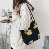 Fluffy Bear Plush Tote Bag Soft Winter Shoulder Handbag
