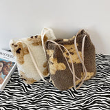 Fluffy Bear Plush Tote Bag Soft Winter Shoulder Handbag