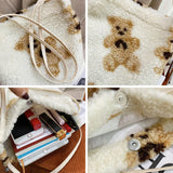 Fluffy Bear Plush Tote Bag Soft Winter Shoulder Handbag