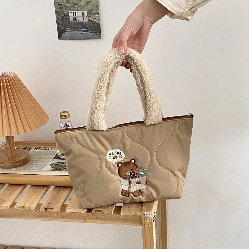 Bear Rabbit Plush Shoulder Strap Handbag Women Winter Soft Tote Bag