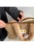 Bear Rabbit Plush Shoulder Strap Handbag Women Winter Soft Tote Bag
