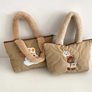 Bear Rabbit Plush Shoulder Strap Handbag Women Winter Soft Tote Bag