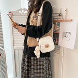 Bear Shoulder Bag Plush Crossbody Bag with Pendant