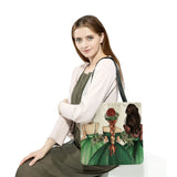 Cartoon Girl Print Tote Reusable Shoulder Bags Girlfriends And Sisters