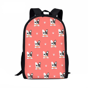 Cartoon Boston Terrier Printing School Backpack for Boys Girls