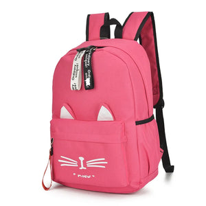 Cartoon Cat Ears Girl School Backpack for Teenage Women