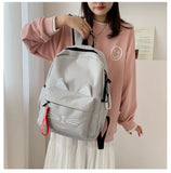 Cartoon Cat Ear Nylon Backpack Schoolbag for Girls