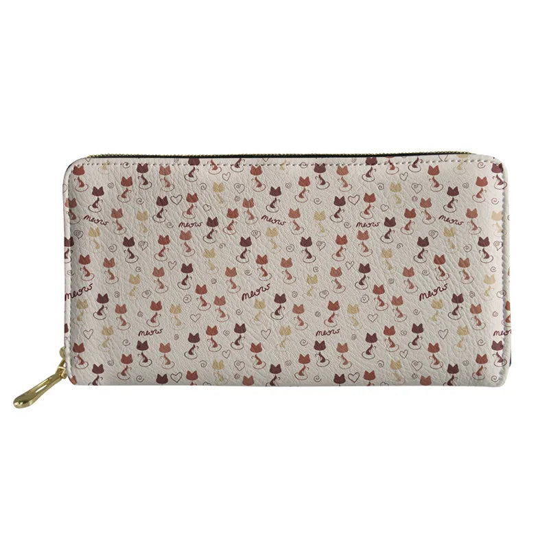 Cartoon Cat Puzzle Long Wallet PU Leather Clutch for Girls Zipper Purse