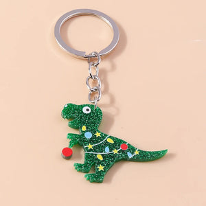 Christmas Dinosaur Keychain Charms Animal Keyrings Pendant for Girls