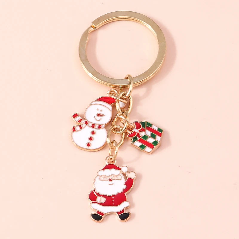 Xmas Enamel Snowman Santa Keychains - Cute Holiday Key Rings