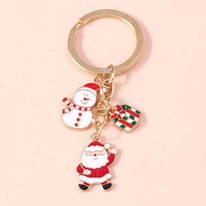 Xmas Enamel Snowman Santa Keychains - Cute Holiday Key Rings
