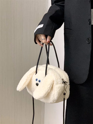 Cartoon Dog Women's Shoulder Bag Faux Lamb Wool Student Girls Clutch Purse
