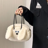 Cartoon Dog Women's Shoulder Bag Faux Lamb Wool Student Girls Clutch Purse