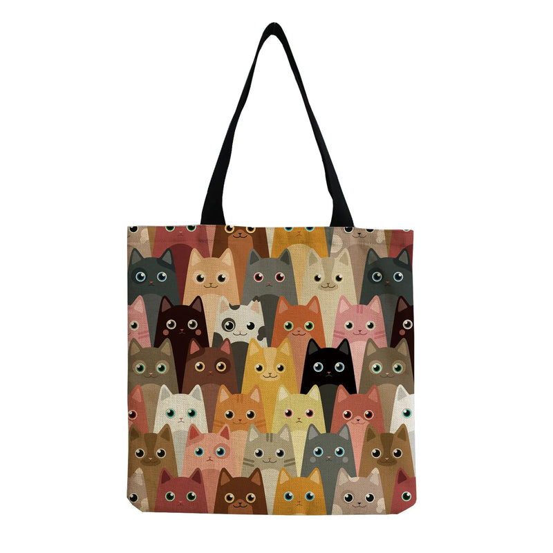 Floral Cat Print Women Shopping Shoulder Bag Eco Storage Handbag