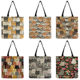 Floral Cat Print Women Shopping Shoulder Bag Eco Storage Handbag