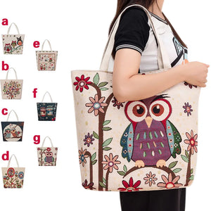 Cartoon Floral Owls Print Shoulder Bag Retro Women Handbags Tote