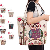 Cartoon Floral Owls Print Shoulder Bag Retro Women Handbags Tote