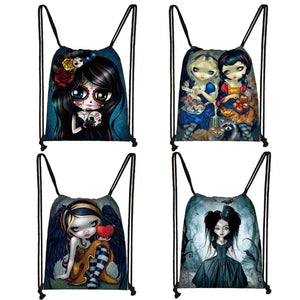 Gothic Girls Drawstring Backpack Women Canvas Bag