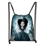 Gothic Girls Drawstring Backpack Women Canvas Bag
