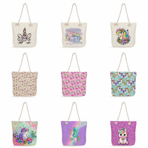 Unicorn Print Shoulder Bag High Capacity Travel Tote Beach Shopping Bag