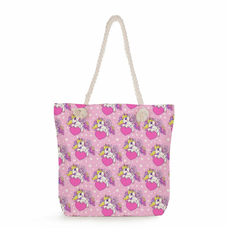 Unicorn Print Shoulder Bag High Capacity Travel Tote Beach Shopping Bag