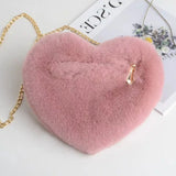 Loving Heart Plush Chain Shoulder Bag for Women Girls