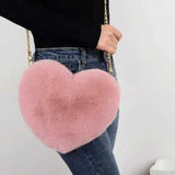 Loving Heart Plush Chain Shoulder Bag for Women Girls