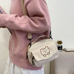 Cartoon Messenger Tote Bag Corduroy Bear Student Shoulder Bag