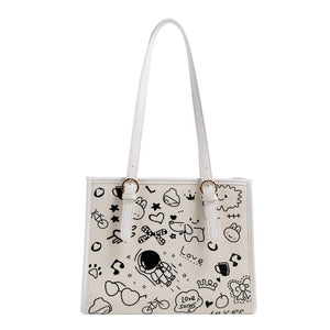 Cartoon Pattern Shoulder Bag for Women Stylish Graffiti Purses