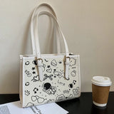 Cartoon Pattern Shoulder Bag for Women Stylish Graffiti Purses