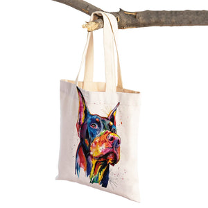 Dog Eco Shopping Bag Canvas Tote Handbag Watercolor Animal Lady Shoulder Bags