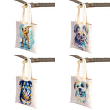 Dog Eco Shopping Bag Canvas Tote Handbag Watercolor Animal Lady Shoulder Bags