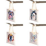 Dog Eco Shopping Bag Canvas Tote Handbag Watercolor Animal Lady Shoulder Bags