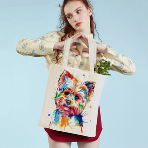 Dog Eco Shopping Bag Canvas Tote Handbag Watercolor Animal Lady Shoulder Bags