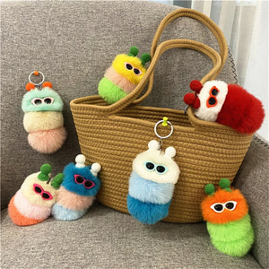 Plush Caterpillar Keychain Bag Ornaments Keyring Trinket Holder Gift