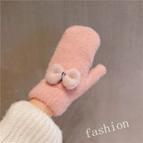 Cartoon Plush Riding Gloves for Women Winter Thickening Warm Mittens