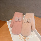 Cartoon Plush Riding Gloves for Women Winter Thickening Warm Mittens