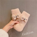 Cartoon Plush Riding Gloves for Women Winter Thickening Warm Mittens