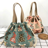 Cartoon Print Bento Bag Casual Drawstring Portable Tote Lunch Bags