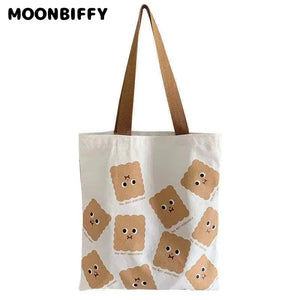 Cartoon Print Casual Handbag Tote Bag Women Canvas Shoulder Bag