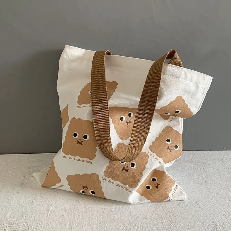 Cartoon Print Casual Handbag Tote Bag Women Canvas Shoulder Bag